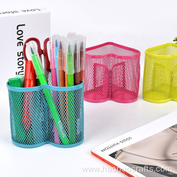 Heart-shaped pen holder metal grid simple stationery storage